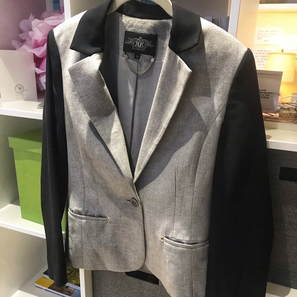 Rachel Roy grey and black colorblocked blazer